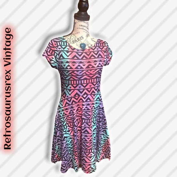 EMILY West Reversible Retro Neon Unicorn Kidcore Skater Dress, Small - Picture 4 of 10